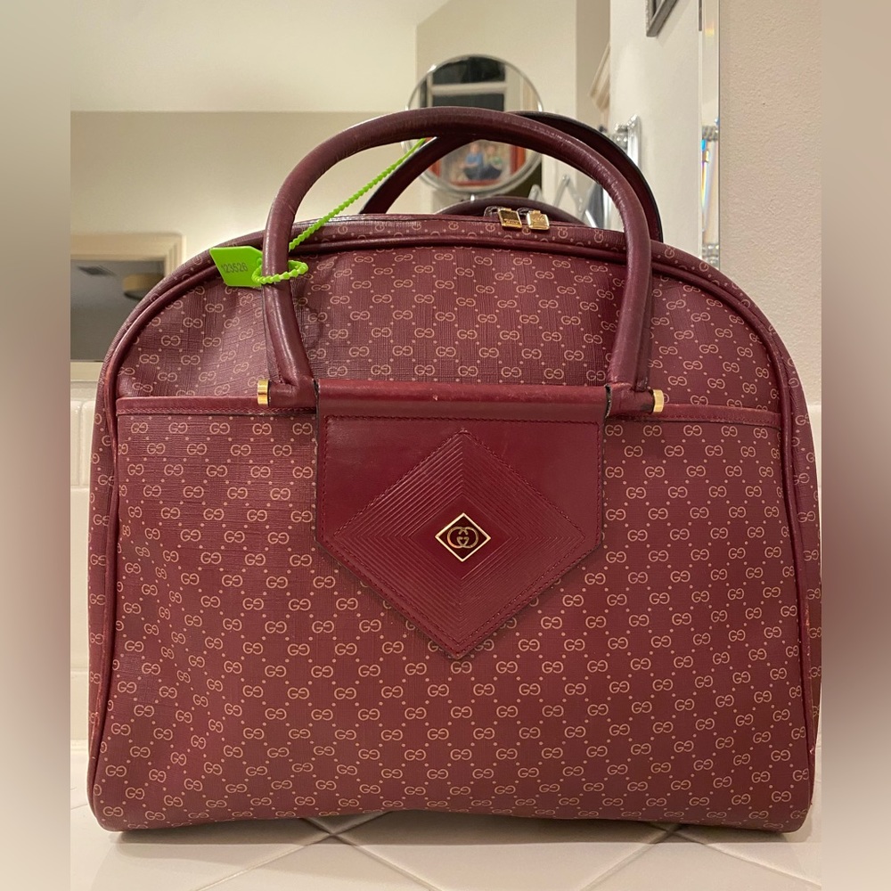 Rare Gucci Vintage 1960’s Micro Supreme GG Bordeaux Bowler Bag Satchel Art Deco